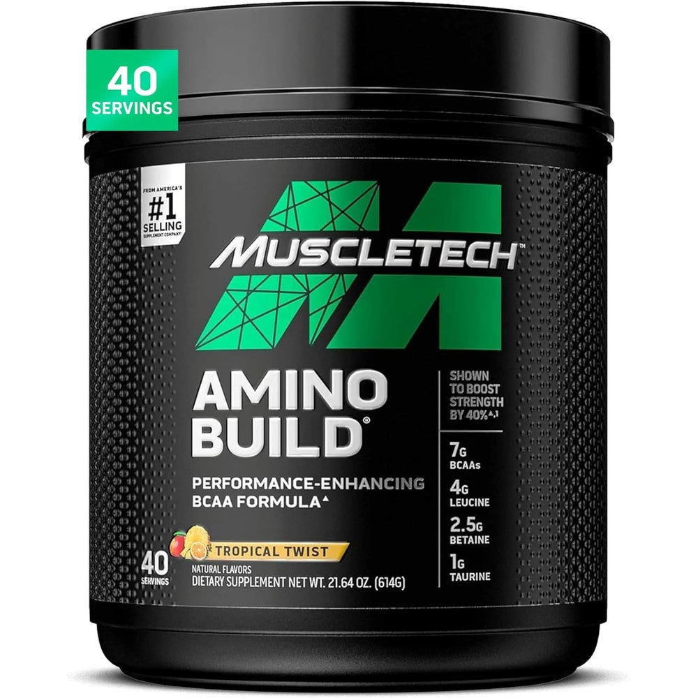 MuscleTech Amino Build Tropical Twist 614g front view performance BCAA powder