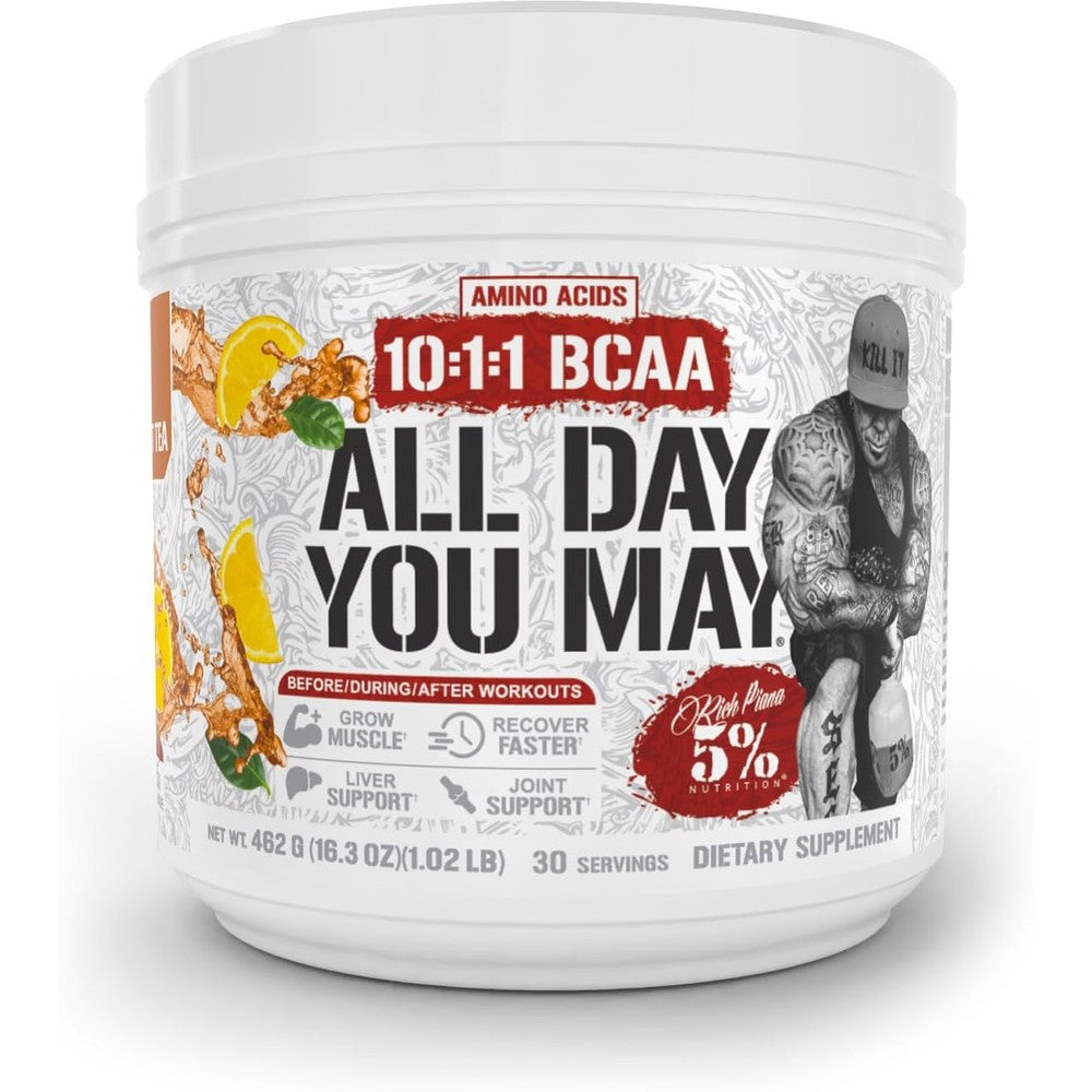 5% Nutrition AllDayYouMay BCAA Powder Southern Sweet Tea front view