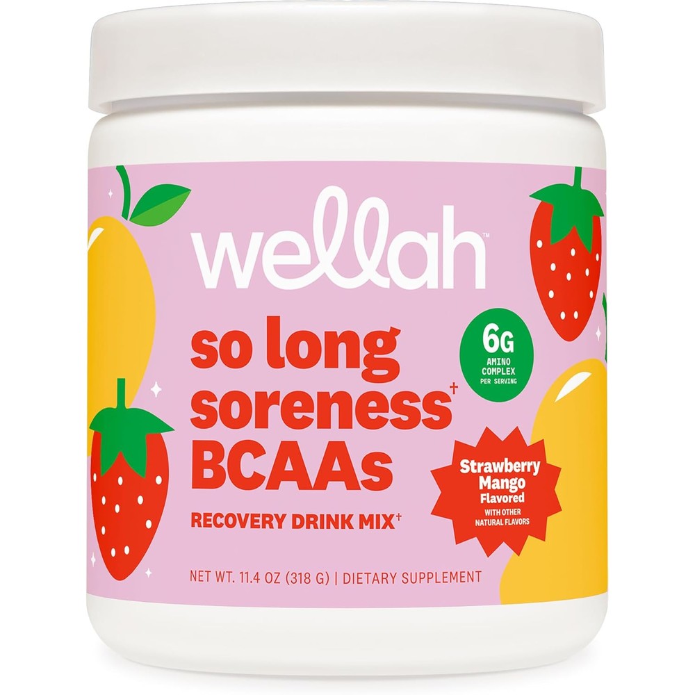 Wellah So Long Soreness BCAA Powder Strawberry Mango front view