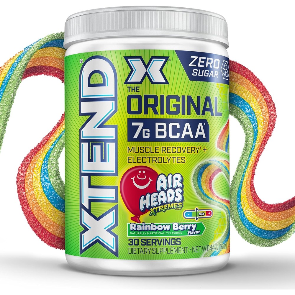 Xtend Original BCAA Powder Airheads Rainbow Berry tub front view