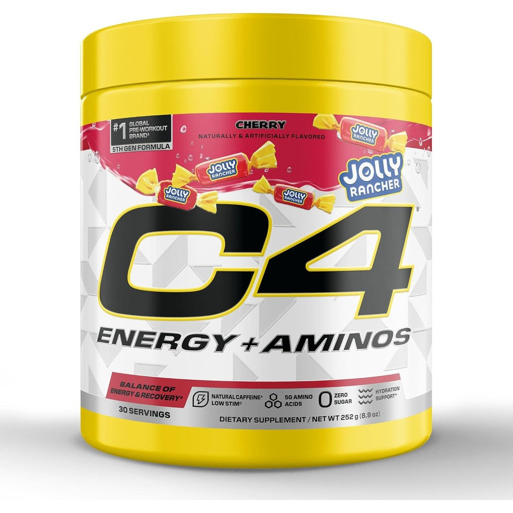 Cellucor C4 Energy Plus Aminos Powder Jolly Rancher Cherry 30 Servings Pre Workout Supplement For Muscle Recovery And Hydration - Image 1