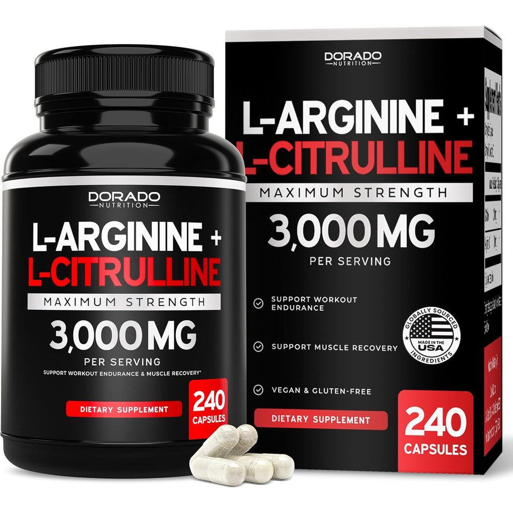 Dorado Nutrition L Arginine L Citrulline supplement front view bottle