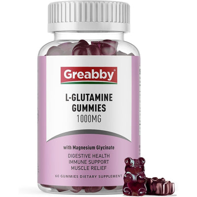 GREABBY L Glutamine 1000mg Gummies - Muscle Relief & Immune Support, Amino Acid Supplement with Magnesium Glycinate, Vegan & Non-GMO, Gluten Free (60 Count)