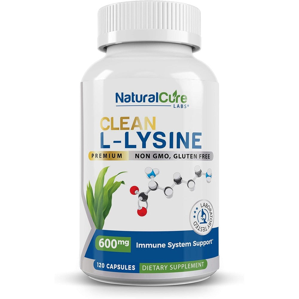 Natural Cure Labs Clean L-Lysine 600mg, 120 Capsules | Vegan, Non-GMO, & Gluten Free