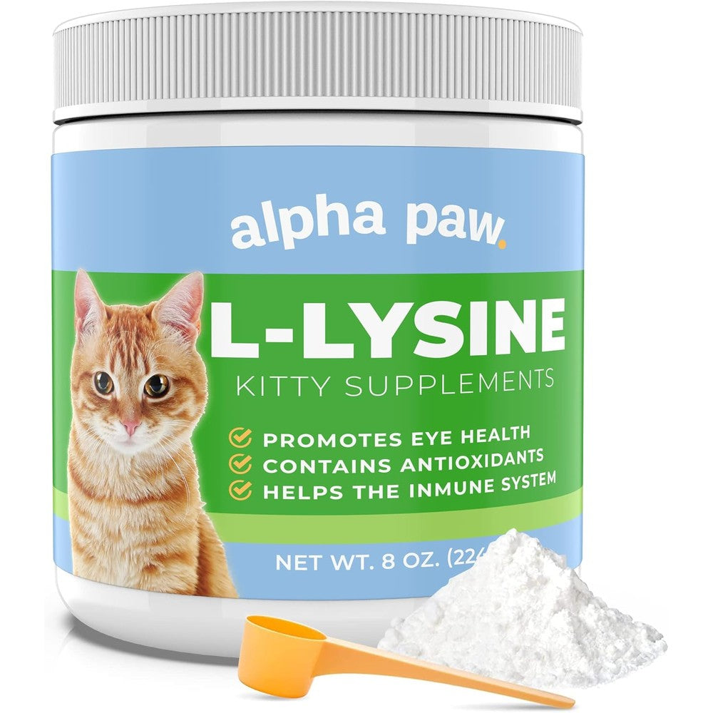 Alpha Paw - Human Grade for Pets - Cat Lysine Supplement - Extra Servings 5-10 Month Supply - Natural Lysine (8 Ounces/227 Grams)