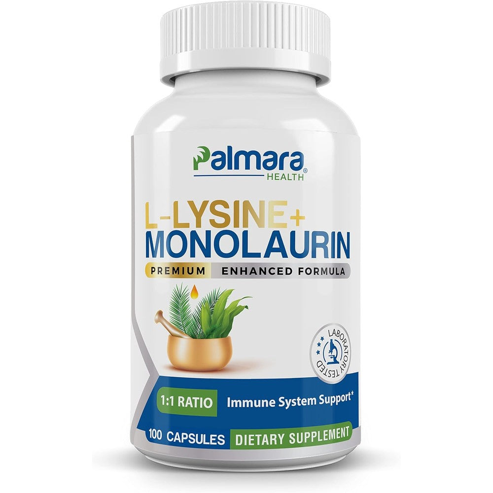 Palmara Health L-Lysine + Monolaurin 600mg 1:1 Ratio, 1 Pack, 100 Capsules