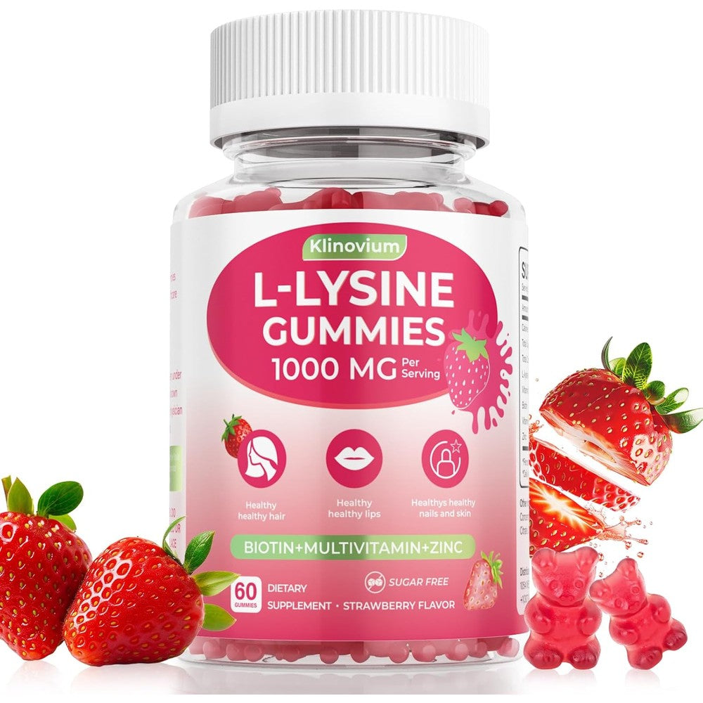 L-Lysine Gummies 1000 mg for Women per serving, 60mg Lysine Extract Supplement for Adults & Kids with Biotin, Multivitamins & Zinc - Cold Sore Supplement for Lip, Hair, Skin & Nail Health - 60 Count