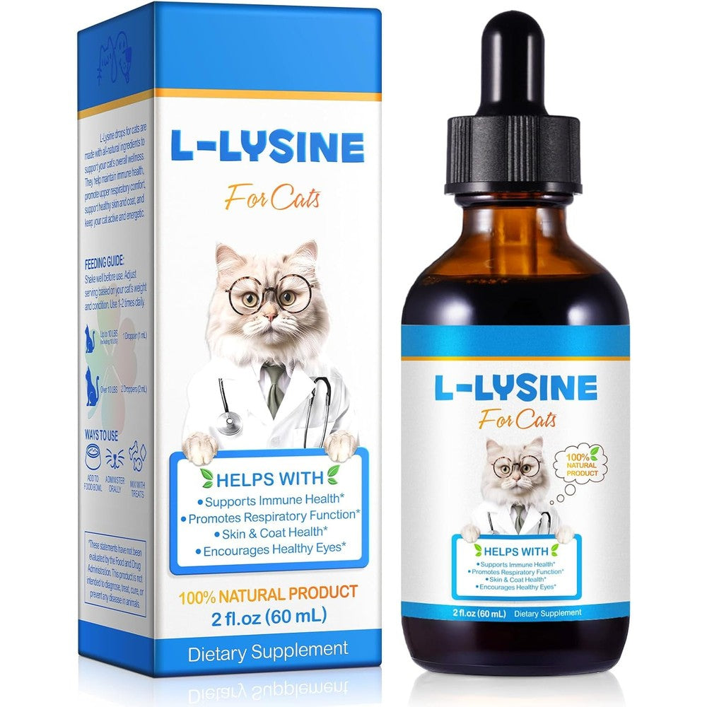 Lysine for Cats Supplement – Immune System & Respiratory Health Support for Cats & Kittens 2floz– Eye Discharge, Sneezing Relief – Tasty Easy-Mix Formula – Daily Cat Lysine for Stronger Immunity