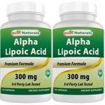 Best Naturals Alpha Lipoic Acid 300 mg twin pack bottles front view showing antioxidant benefits