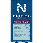 Nervive Advanced Nerve Relief and Mobility 30 tablets front view bottle packaging for nerve health support.