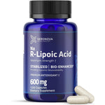 Geronova Research Bio-Enhanced R-Lipoic Acid 600mg bottle front view showcasing stabilized antioxidant supplement capsules