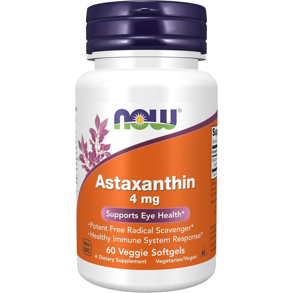 Now Foods Astaxanthin 4mg 60 veggie softgels bottle front view