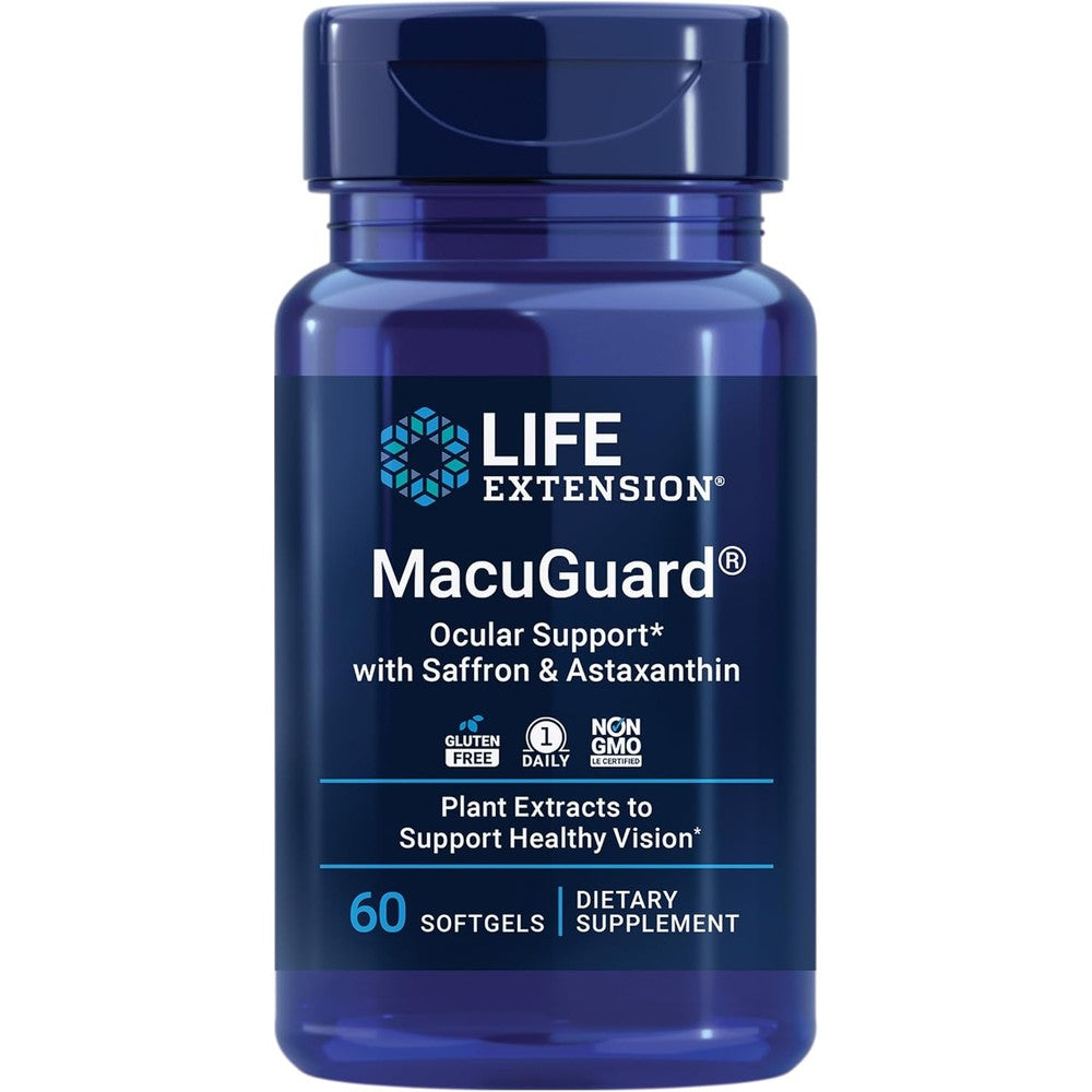 Life Extension MacuGuard Ocular Support 60 Softgels front view authentic eye health supplement