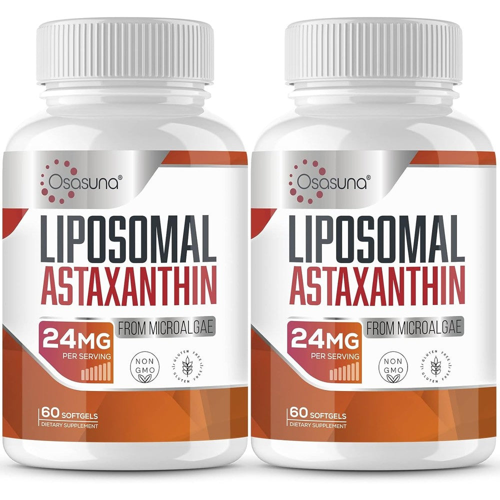 Osasuna Liposomal Astaxanthin 24mg front view bottle showing 120 softgels for antioxidant support