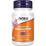 NOW Foods Triple Strength Astaxanthin 12 Milligrams dietary supplement front bottle view for authentic eye health care.