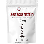 Micro Ingredients Astaxanthin 12mg front view of the premium white pouch pouch containing 60 softgels