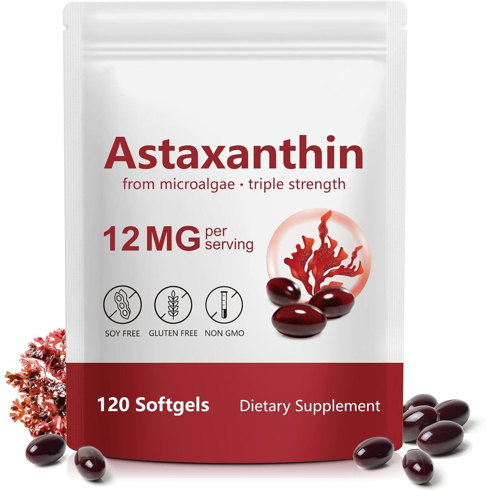 Xaarty Premium Astaxanthin 12mg front view bottle of natural antioxidant supplements.