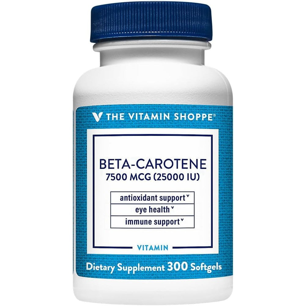 The Vitamin Shoppe Beta-Carotene 300 softgels bottle front view eye health supplement