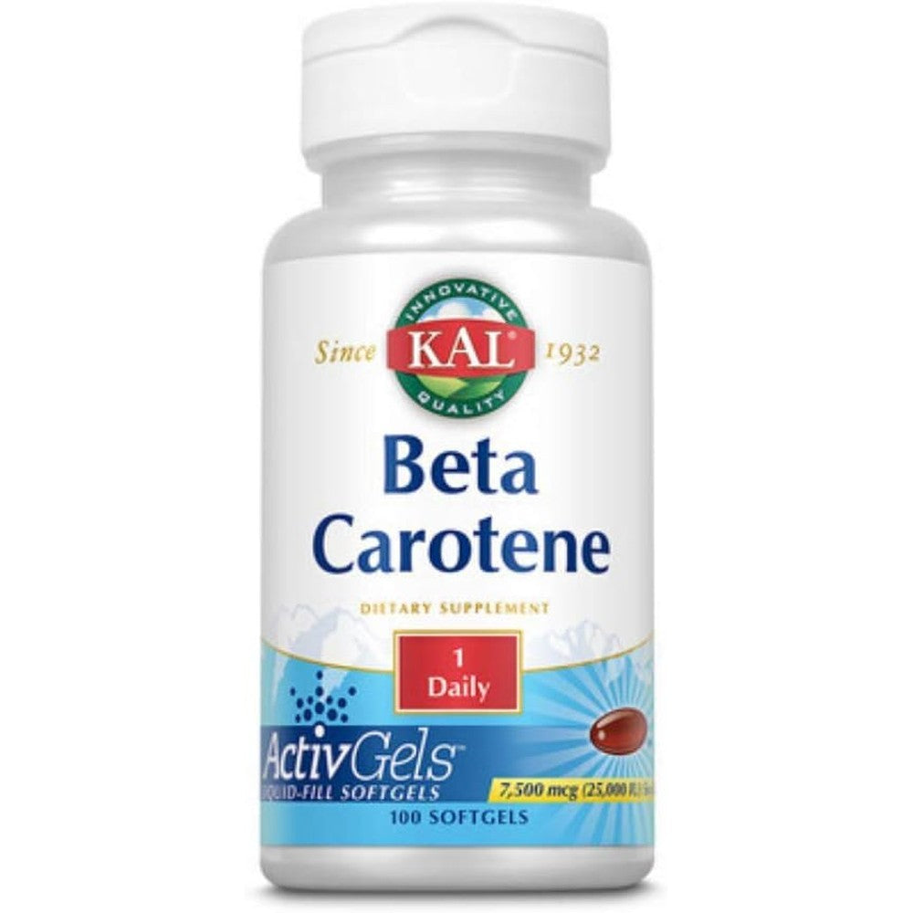 KAL Beta Carotene 25000 IU 100 Softgels bottle front view for premium eye health support