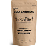 Herbadiet Beta Carotene 10 Percent Vitamin A 25000 IU Powder front view showing the resealable wellness supplement packaging.