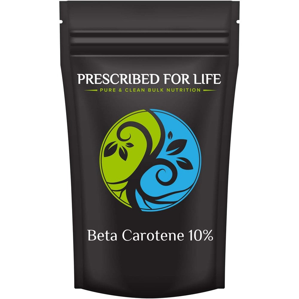Prescribed For Life Beta Carotene 10 percent powder extract front pouch view for antioxidant support.