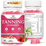RE/SKIN Daily Tanning Gummies front view showing the strawberry flavored supplement packaging for a sunless glow.