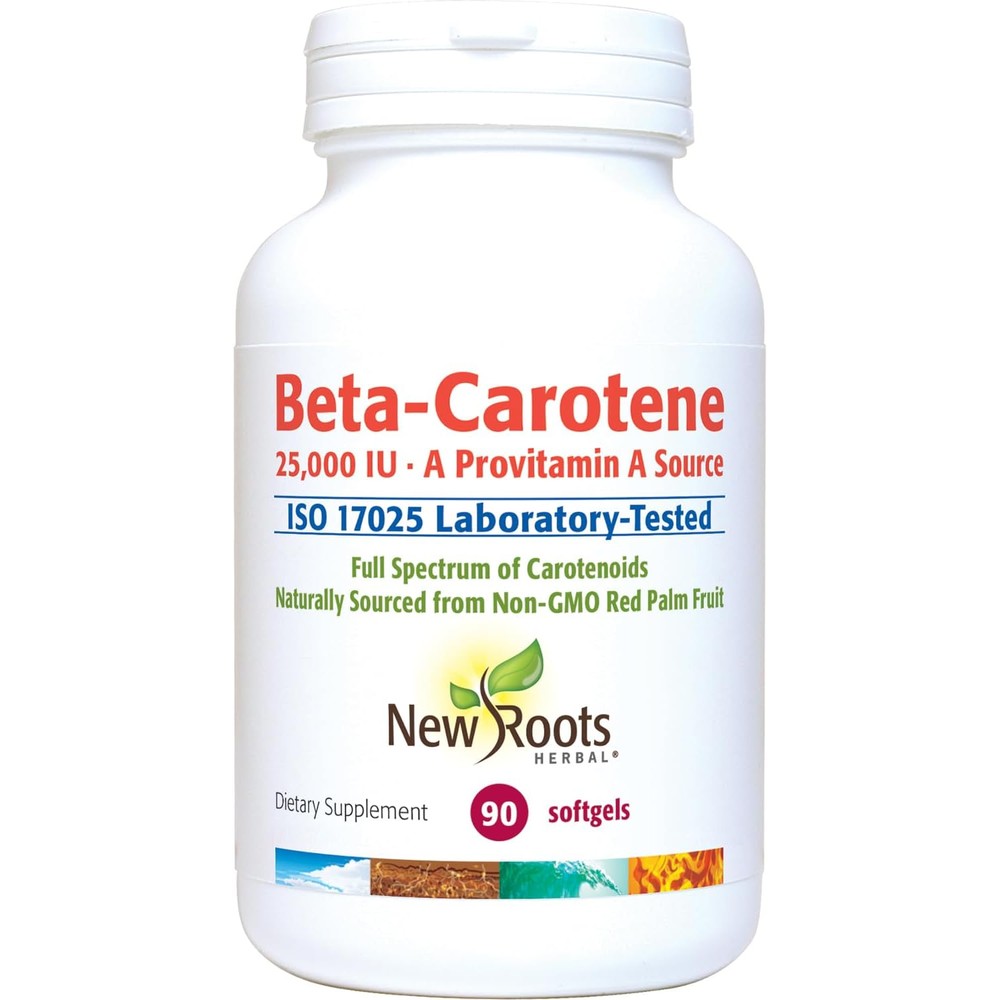 New Roots Herbal Beta Carotene 25000 IU front view bottle premium antioxidant supplements