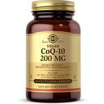 Solgar Vegetarian CoQ-10 200 mg front view bottle showing 60 vegetable capsules for heart health support