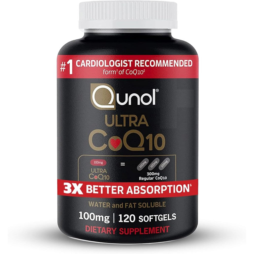 Qunol Ultra CoQ10 100mg front bottle label view premium antioxidant supplement