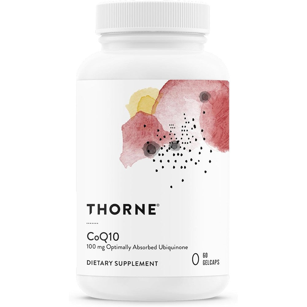 Thorne CoQ10 100 mg 60 gelcaps front bottle view for heart health supplement