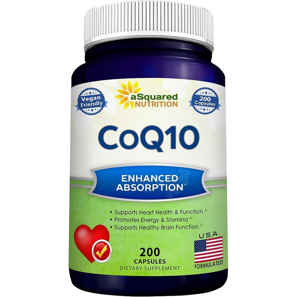 ASquared Nutrition Coenzyme Q10 400 Milligrams bottle front view showing vegan capsules