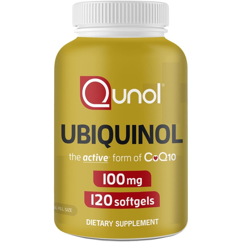 Qunol Ubiquinol CoQ10 100mg 120 Softgels front bottle view for heart health support.