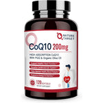 Nature Target CoQ10 200mg softgels front view of bottle for premium heart health supplements.