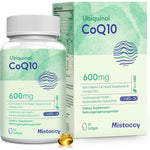 Mistaccy CoQ10 600mg Ubiquinol front view bottle of heart health supplement softgels