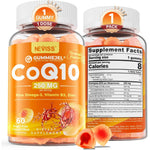 NEVISS Sugar Free CoQ10 250mg Filled Gummies front view showing bottle label and orange flavor details.
