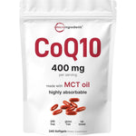 Micro Ingredients Coenzyme Q10 400 Milligrams 240 Softgels front packaging view for high absorption heart health supplement.