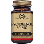 Solgar Pycnogenol 30 Mg Vegetable Capsules amber bottle front view for premium antioxidant support.