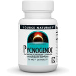 Source Naturals Pycnogenol 75 mg 30 Tablets front view bottle for antioxidant support