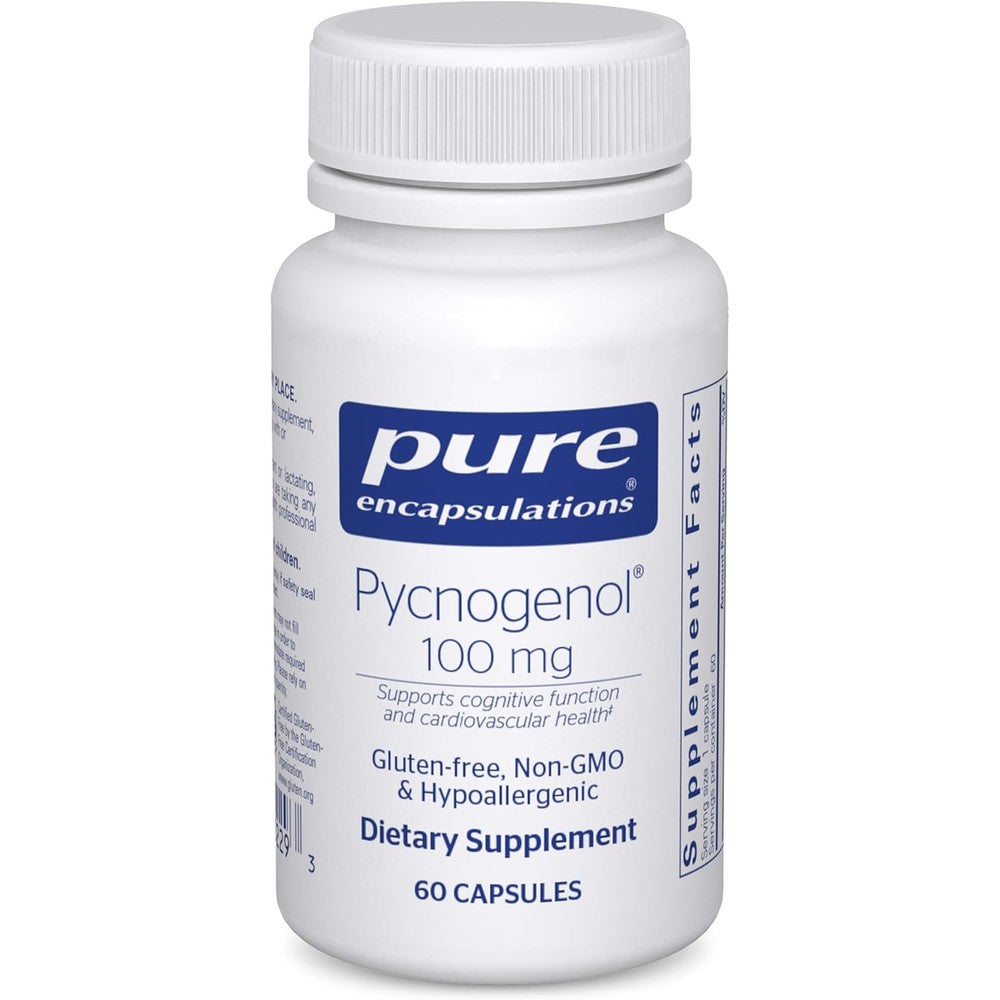 Pure Encapsulations Pycnogenol 100 mg 60 capsules front view bottle for vascular health supplement