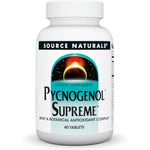 Source Naturals Pycnogenol Supreme 60 tablets front packaging view showing authentic antioxidant complex details.
