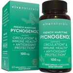 Viva Naturals Pycnogenol 100mg 60 veggie capsules front bottle view for antioxidant support.