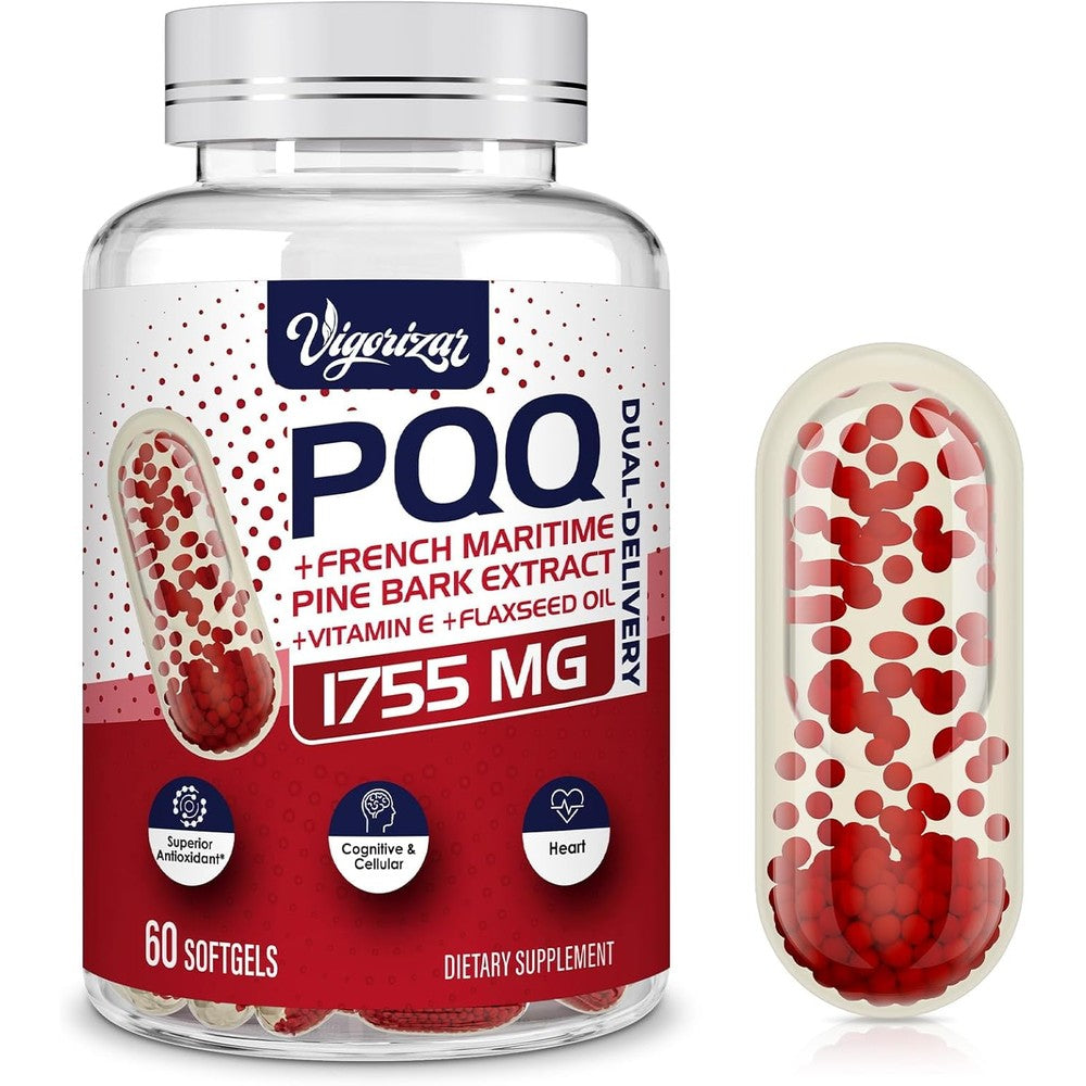 Vigorizar Pycnogenol with PQQ 60 vegan softgels front view bottle packaging
