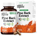 Wild and Organic Pine Bark Extract Capsules 300 mg front view bottle for antioxidant support.
