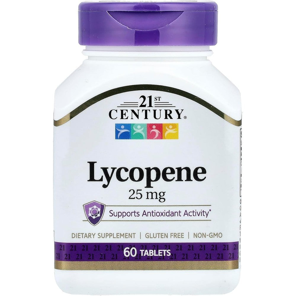 21st Century Lycopene 25 mg 60 Tablets front bottle view showing maximum strength antioxidant benefits