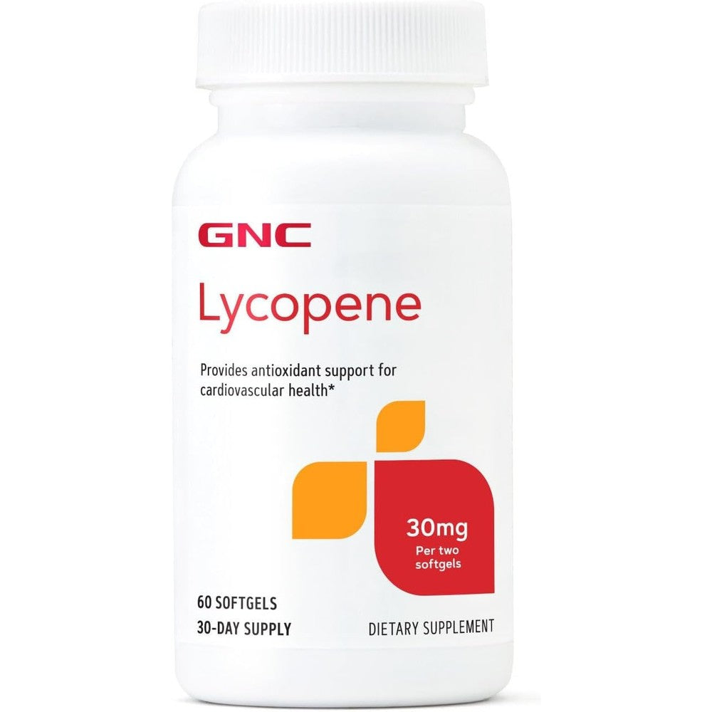 GNC Lycopene 30mg bottle with 60 softgels for cardiovascular health and antioxidant support