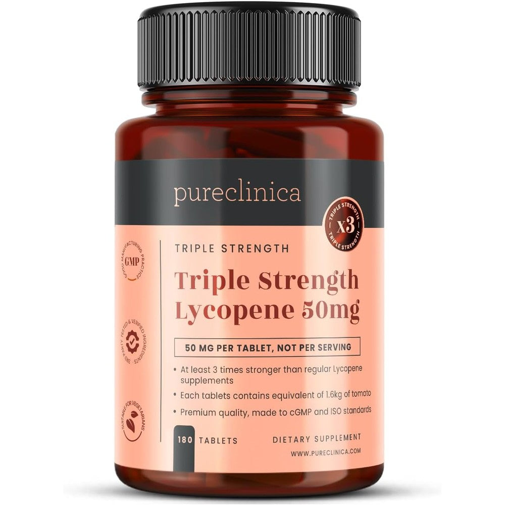 Pureclinica Triple Strength Lycopene 50 Milligrams bottle front view premium antioxidant supplement