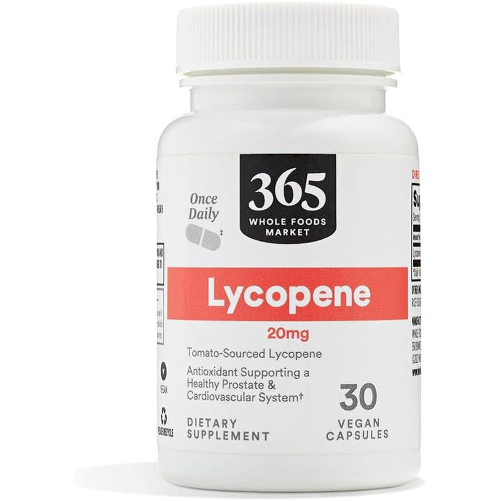 365 by Whole Foods Market Lycopene 20 mg 30 count bottle front view dietary supplement