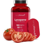 LongLifeNutri Lycopene 50mg 180 vegetarian capsules bottle front view showing authentic natural tomato extract supplement labels.