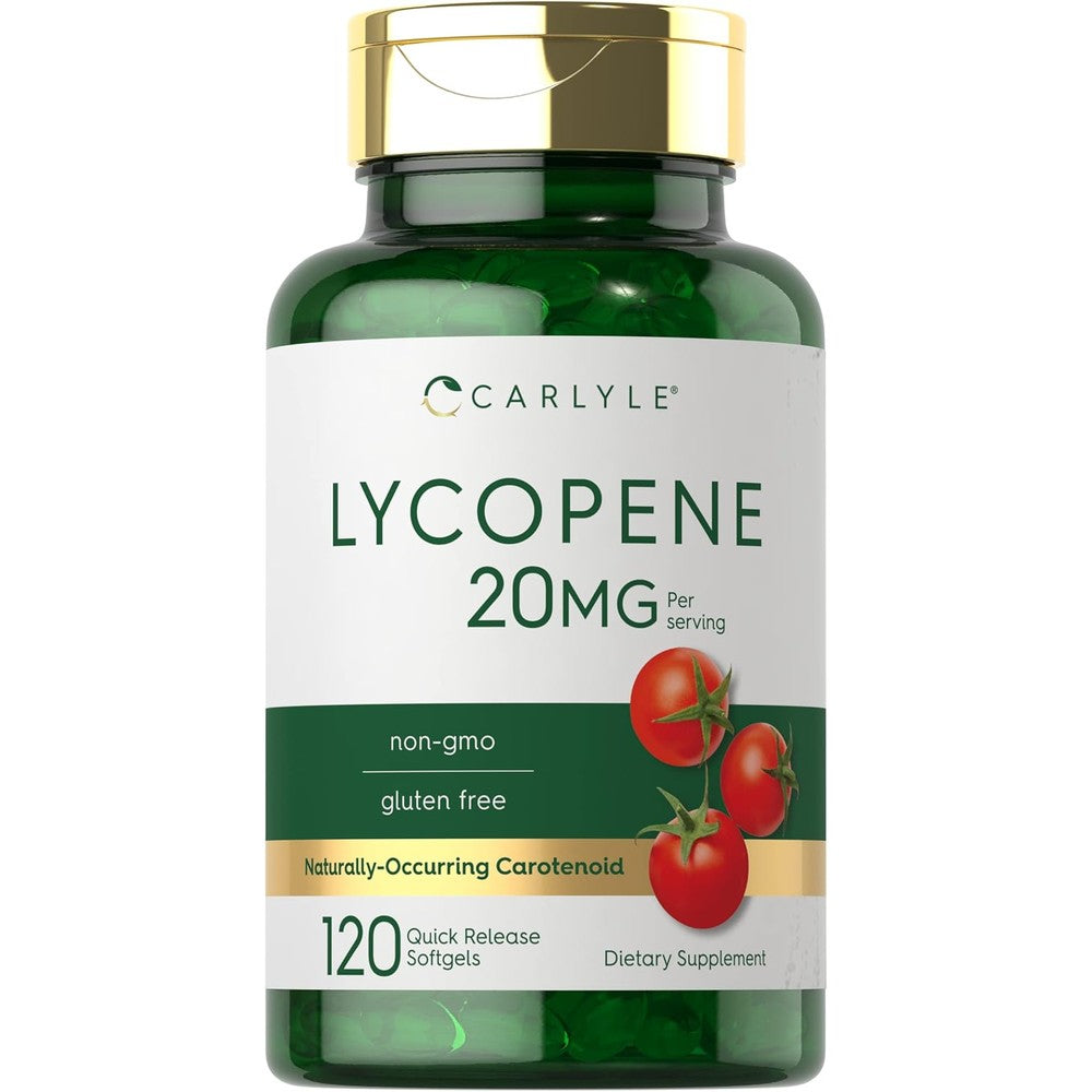Carlyle Lycopene 20mg 120 softgels bottle front view for premium antioxidant support