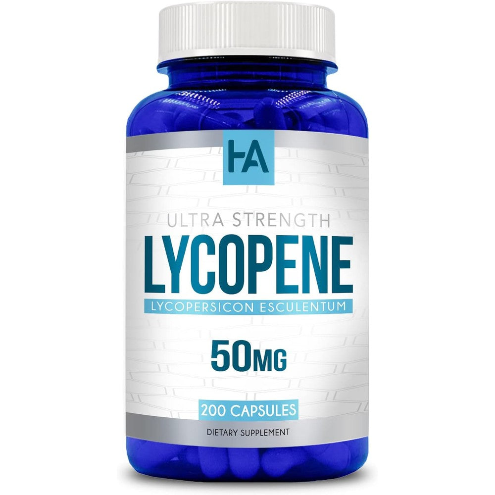 Healing Awakening Lycopene 50mg 200 vegetarian capsules front bottle view for heart support.